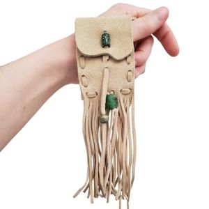 Handmade Leather fringe pouch necklace
